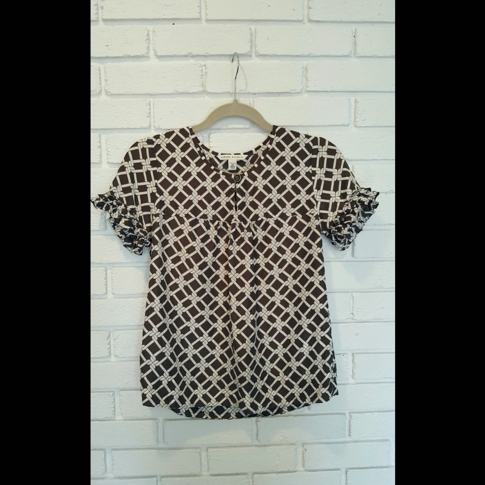 BANANA REPUBLIC silk brown and white top